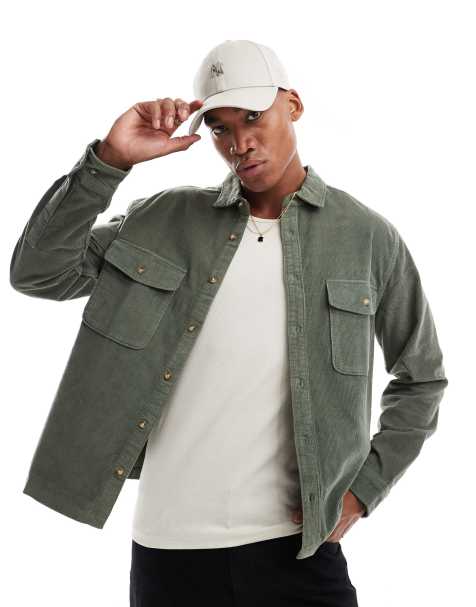 ASOS DESIGN cord overshirt in green - view 1