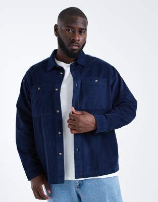 Asos Design Cord Overshirt In Blue