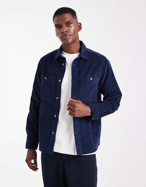 ASOS DESIGN cord overshirt in navy - view 1