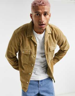 Asos Design Corduroy Overshirt In Tan-neutral