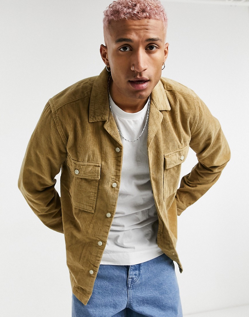 ASOS DESIGN cord overshirt in stone - part of a set-Neutral