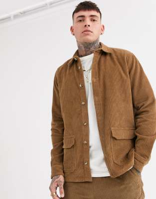 ASOS DESIGN cord overshirt in tan