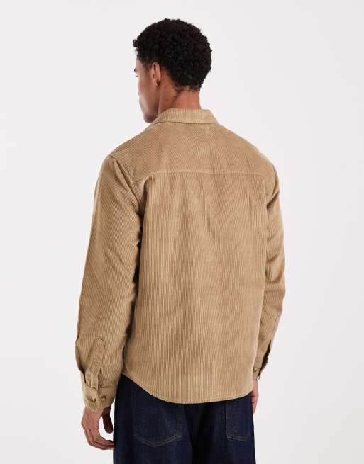 ASOS DESIGN cord overshirt with badge in beige, 3 of 5