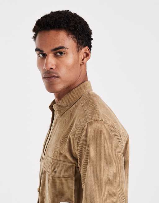 ASOS DESIGN cord overshirt with badge in beige, 4 of 5