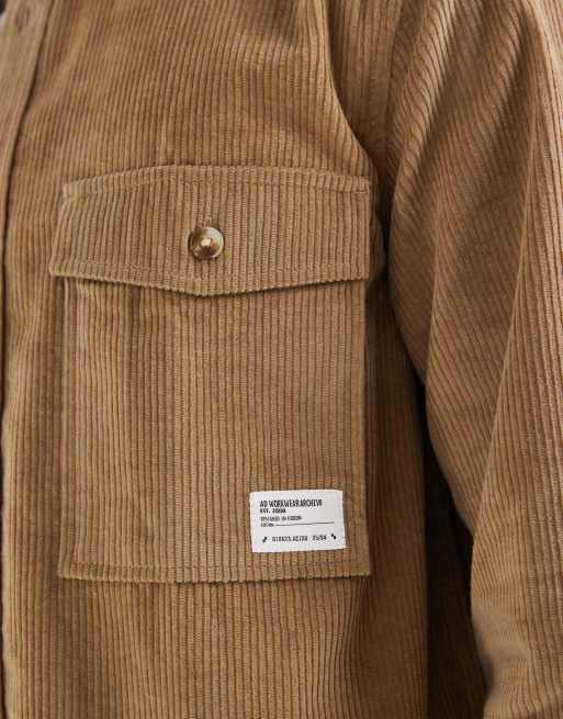 ASOS DESIGN cord overshirt with badge in beige, 5 of 5