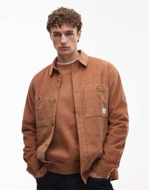 ASOS DESIGN cord overshirt with badge in beige - view 1