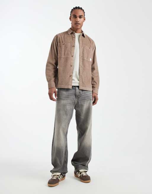 ASOS DESIGN cord overshirt with badge in beige, 2 of 5