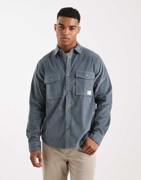 ASOS DESIGN cord overshirt with badge in blue - view 1