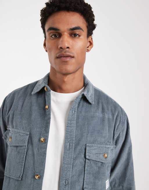 ASOS DESIGN cord overshirt with badge in blue, 4 of 5