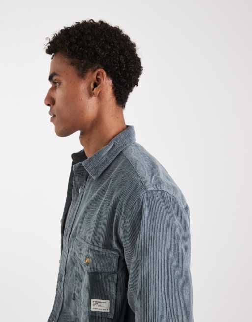 ASOS DESIGN cord overshirt with badge in blue, 5 of 5