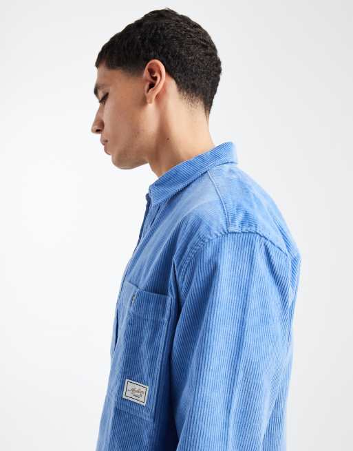 ASOS DESIGN cord overshirt with badge in blue, 4 of 5