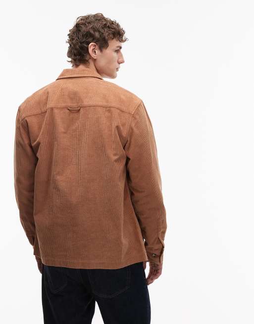 ASOS DESIGN cord overshirt with badge in brown, 3 of 5