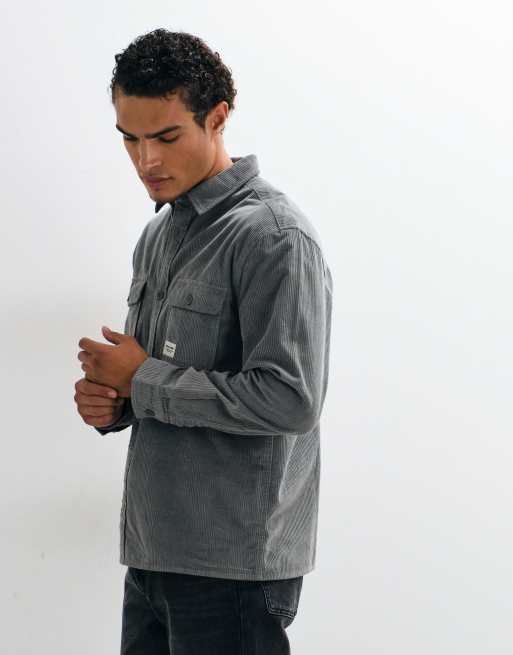 ASOS DESIGN cord overshirt with badge in stone blue, 4 of 5