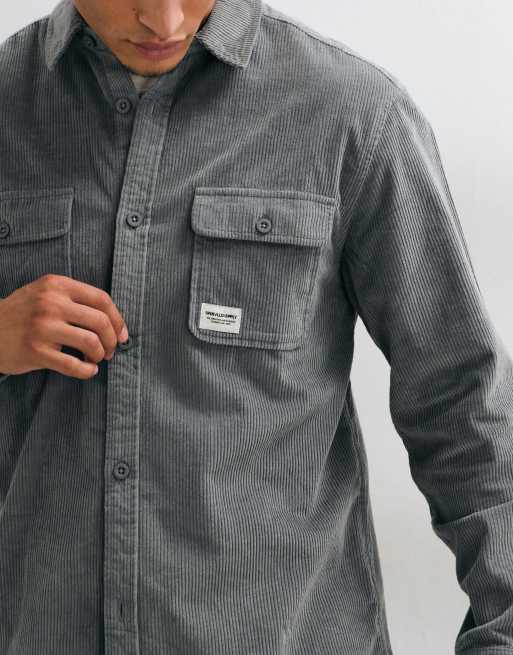 ASOS DESIGN cord overshirt with badge in stone blue, 5 of 5