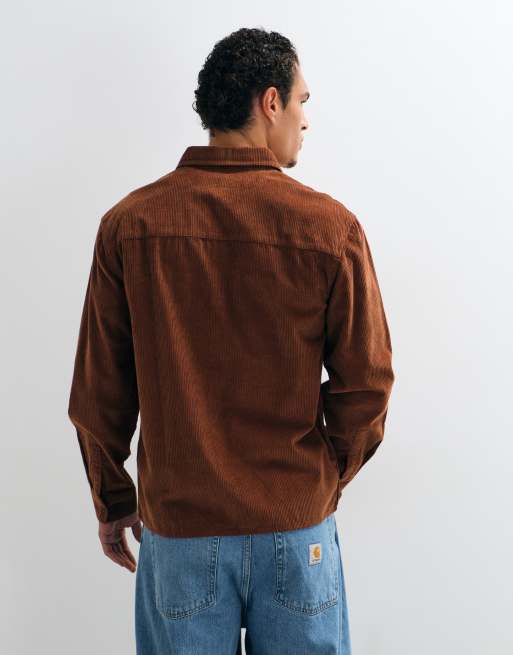 ASOS DESIGN cord overshirt with badge in tan, 3 of 5