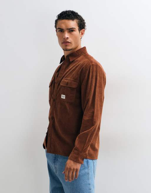 ASOS DESIGN cord overshirt with badge in tan, 4 of 5