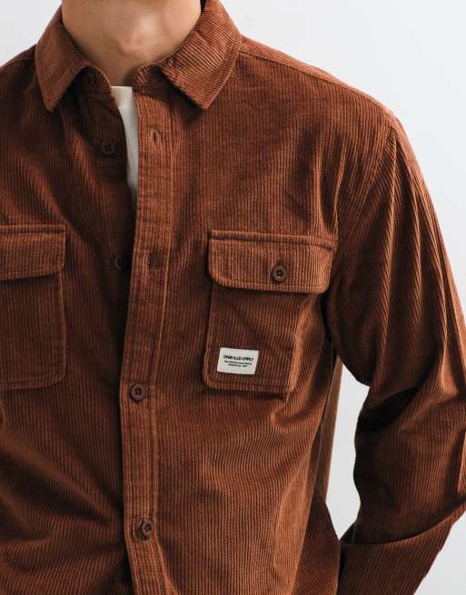 ASOS DESIGN cord overshirt with badge in tan, 5 of 5