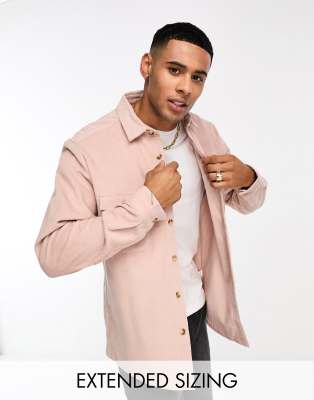 ASOS DESIGN cord overshirt with double pockets in pale pink