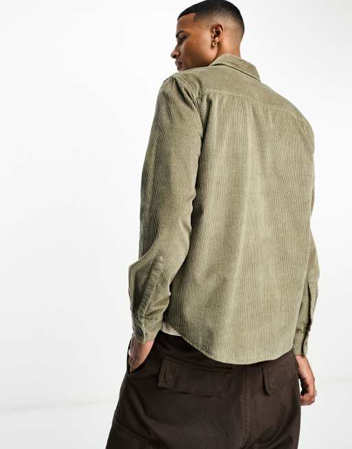 ASOS DESIGN cord overshirt with poppers in khaki | ASOS