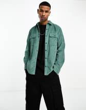 ASOS DESIGN denim overshirt with side oversized pockets and