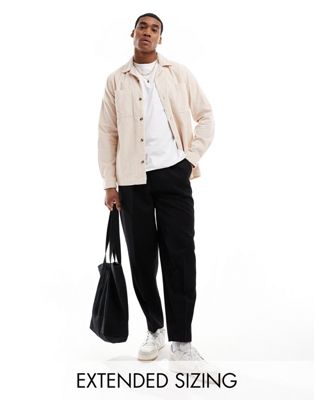 ASOS DESIGN cord overshirt with revere collar in light pink