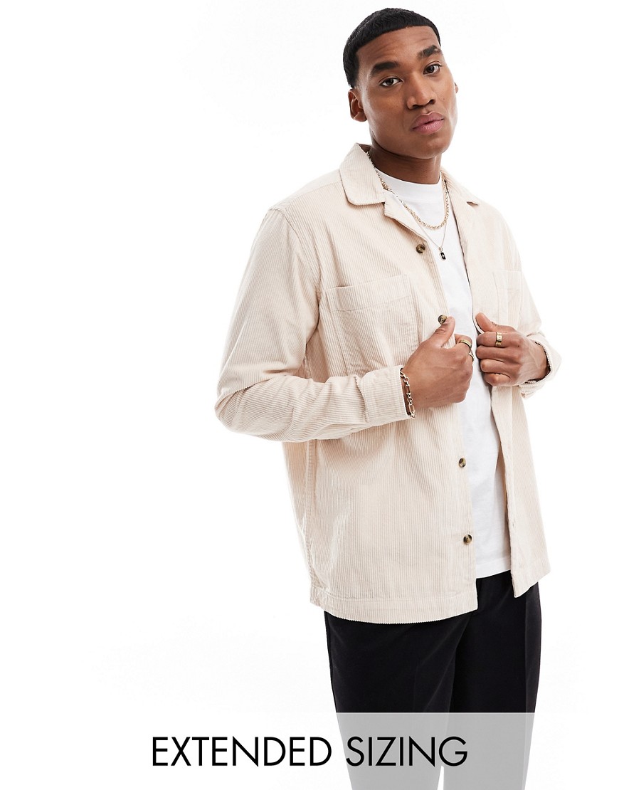 ASOS DESIGN cord overshirt with revere collar in light pink