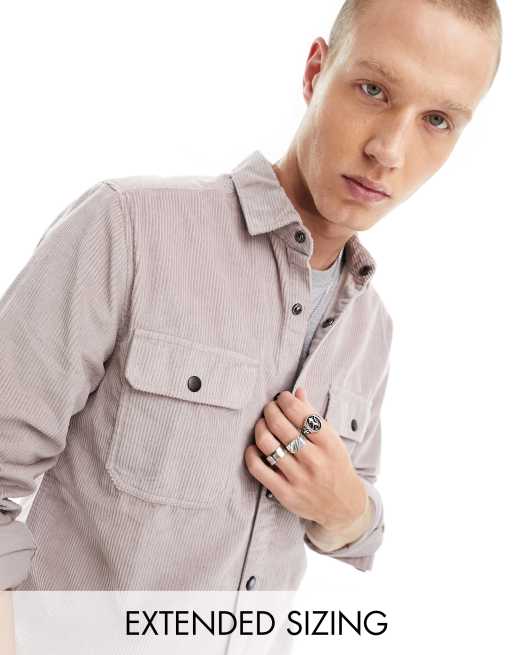 ASOS DESIGN cord overshirt with snaps in lilac 