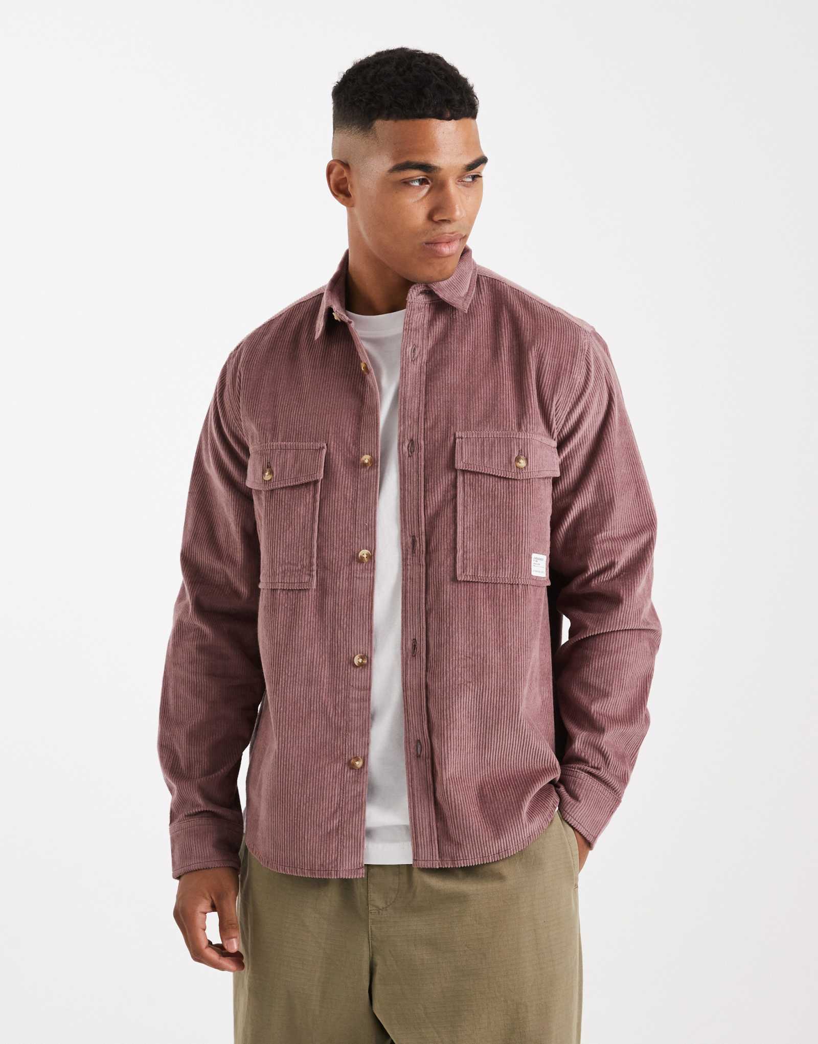 Верхняя рубашка ASOS DESIGN cord со значком рабочей одежды цвета постиранного бордового цвета