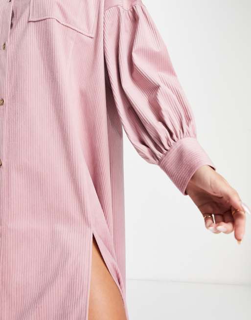 ASOS DESIGN cord oversized maxi shirt dress with splits in pink, 3 of 4