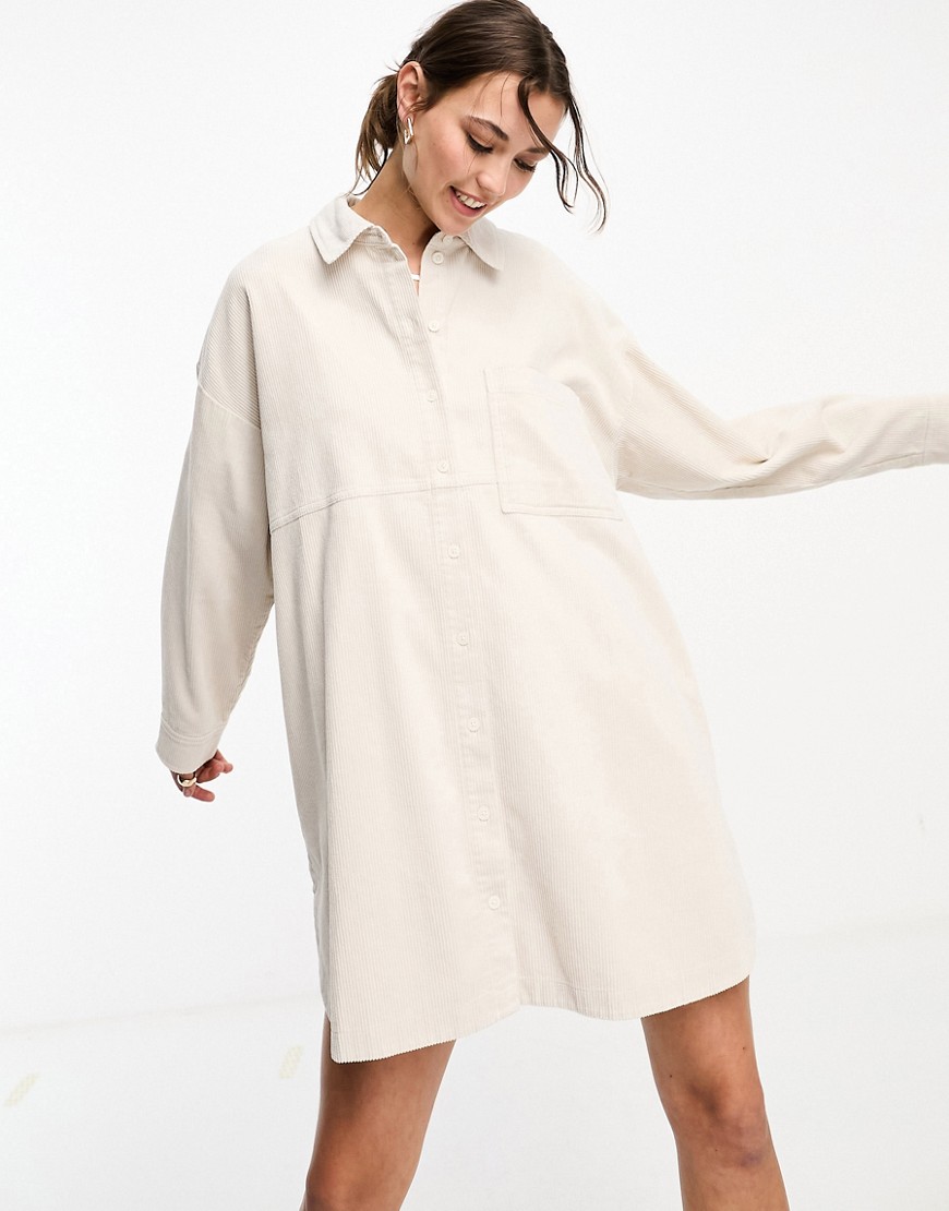 ASOS DESIGN cord oversized shirt dress in sand-Neutral