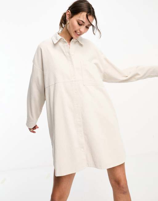 ASOS DESIGN cord oversized shirt dress in sand