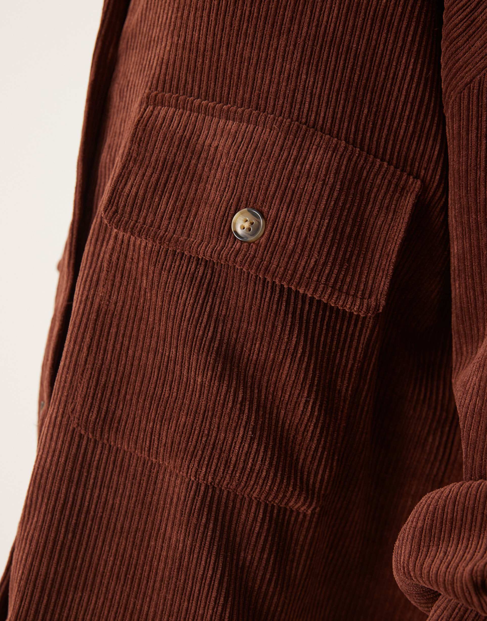 asos design cord oversized shirt dress with drop pocket in chocolate