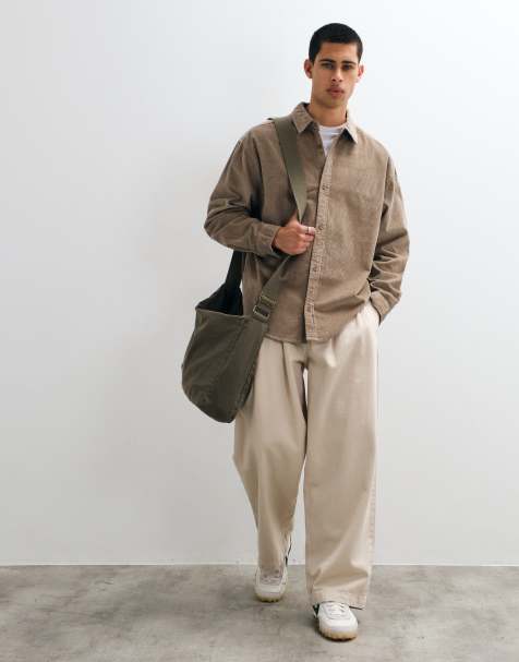 ASOS DESIGN cord oversized shirt in beige - view 1