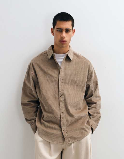 ASOS DESIGN cord oversized shirt in beige, 2 of 5