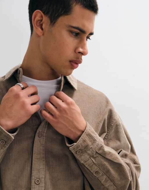 ASOS DESIGN cord oversized shirt in beige, 3 of 5