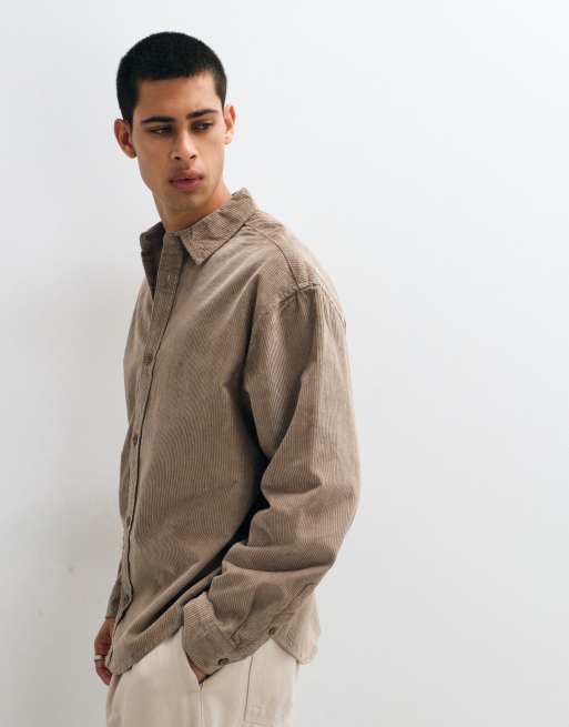 ASOS DESIGN cord oversized shirt in beige, 4 of 5