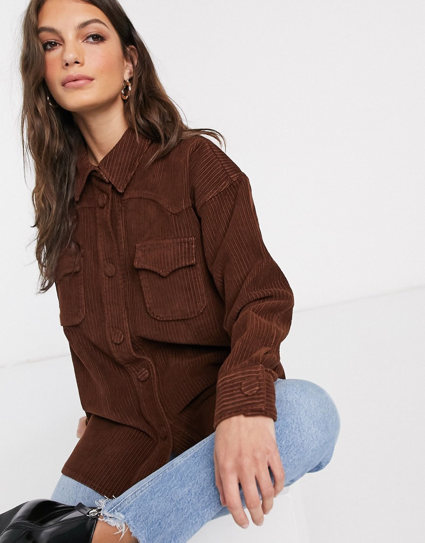 ASOS DESIGN cord oversized shirt in chestnut brown