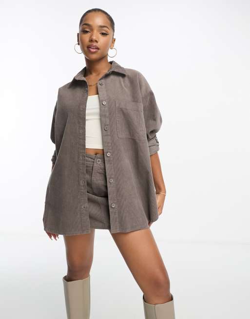 ASOS DESIGN cord oversized shirt in taupe