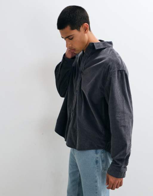 ASOS DESIGN cord oversized shirt in washed black, 4 of 5