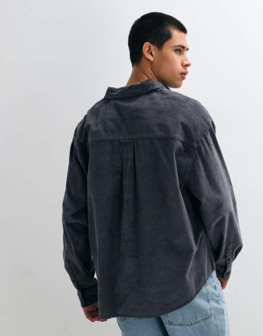 ASOS DESIGN cord oversized shirt in washed black, 5 of 5