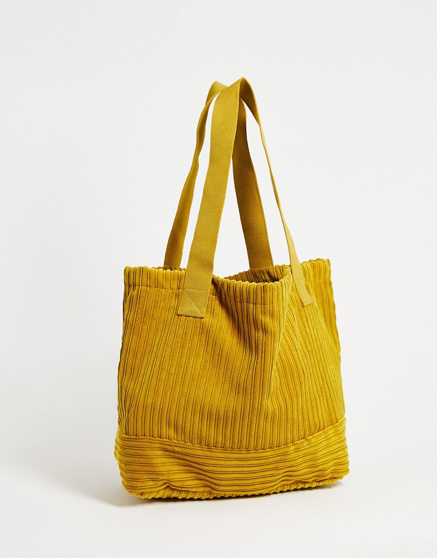 ASOS DESIGN cord oversized tote bag in mustard-Yellow