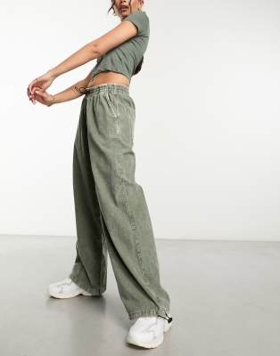 ASOS DESIGN cord parachute cargo pants in washed khaki