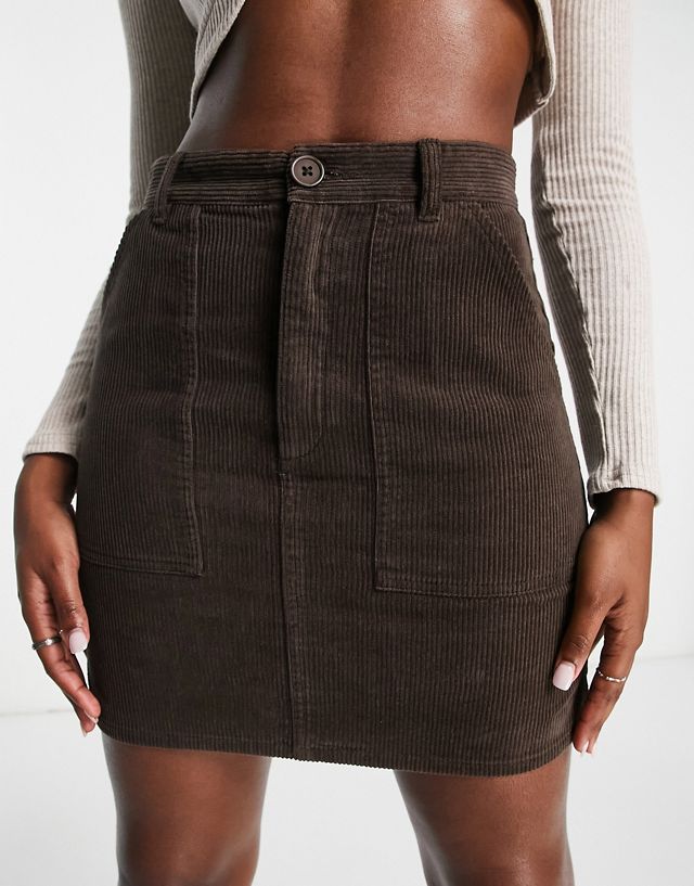 ASOS DESIGN cord patch pocket mini skirt in chocolate