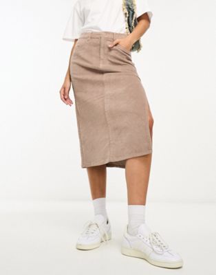 cord pencil skirt with split in mocha-Brown