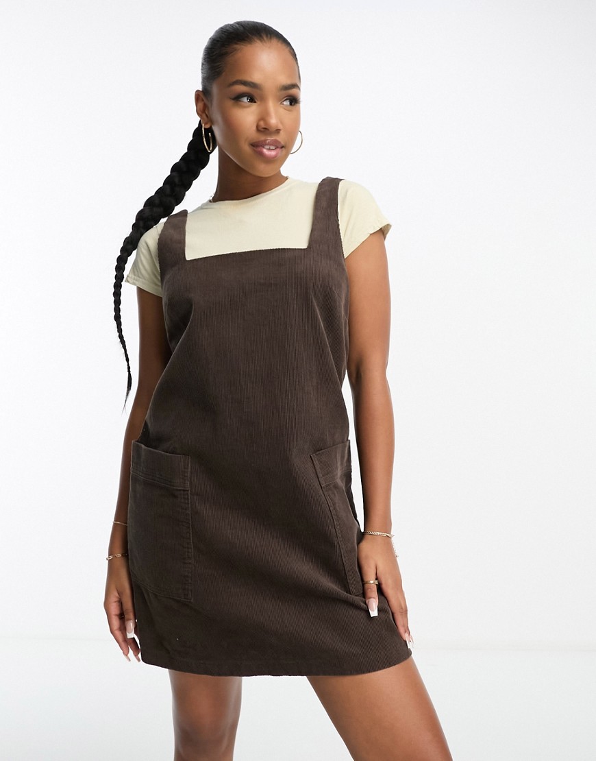 ASOS DESIGN cord pinny dress in chocolate-Brown