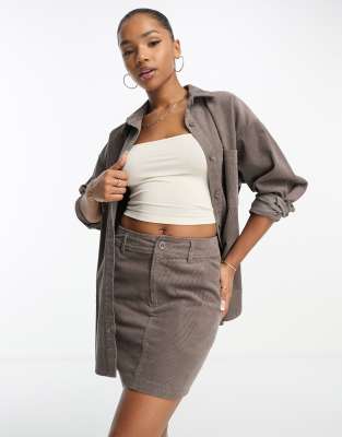 Shop Asos Design Cord Pocket A-line Mini Skirt In Taupe-gray