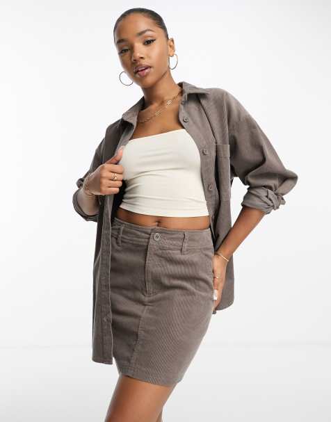 ASOS DESIGN cord pocket a-line mini skirt in taupe - view 1