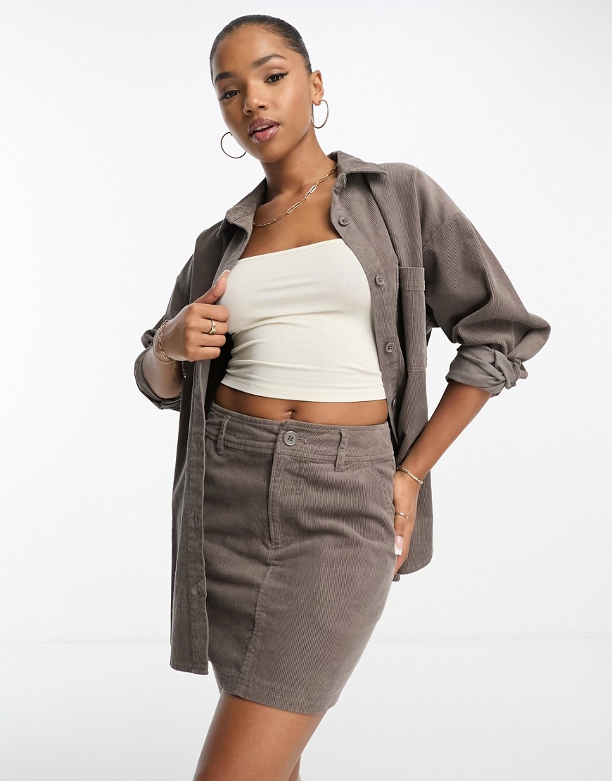ASOS DESIGN cord pocket a-line mini skirt in taupe-Grey