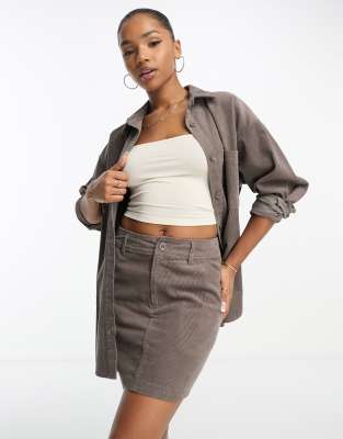 Asos Design Cord Pocket A-line Mini Skirt In Taupe-gray In Gray