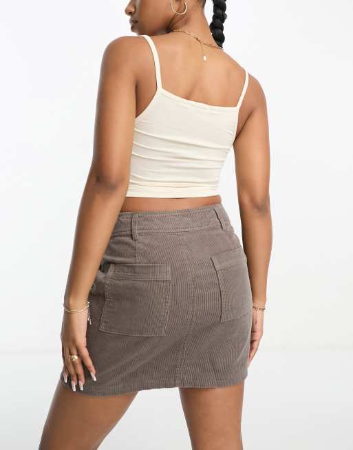ASOS DESIGN cord pocket a line mini skirt in taupe
